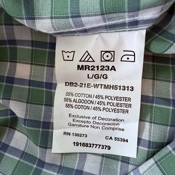 New Wrangler Riata Classic Grn Plaid Long Sleeve Button Down Shirt Men's Large - Picture 6 of 7